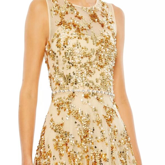 Mac Duggal 10953 Nude Gold Embellished Beaded Jewel Neckline Ball Gown 8 $1200 - Picture 3 of 8